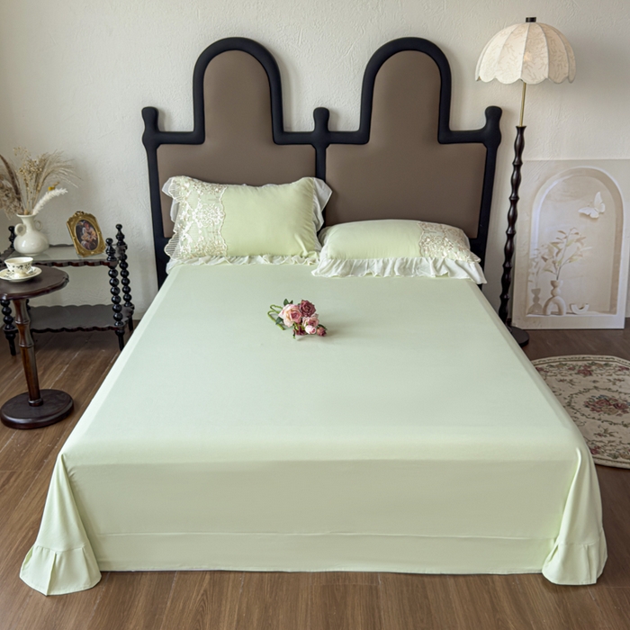 91家纺网 家纺一手货源 找家纺 鼎丰家纺 2025新款蕾丝刺绣雪纺花边四件套 香榭-浅绿