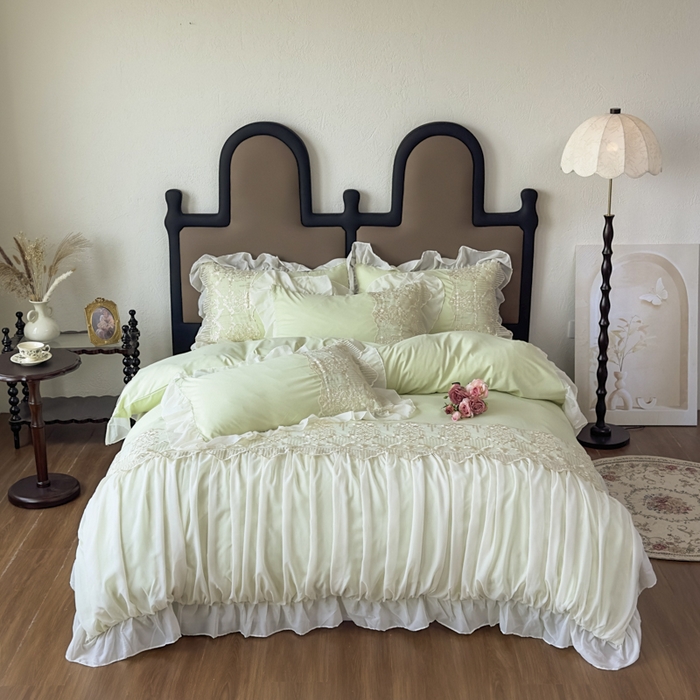 鼎丰家纺 2025新款蕾丝刺绣雪纺花边四件套 香榭-浅绿