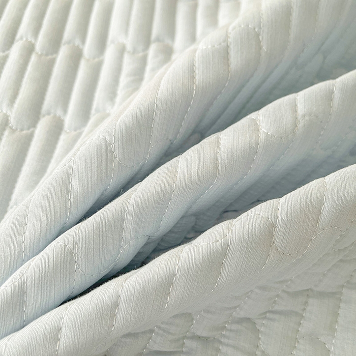 91家纺网 家纺一手货源 找家纺 鼎丰家纺 2025新款皱皱纱夹棉床裙三件套--晨曦系列 晨曦-清新蓝