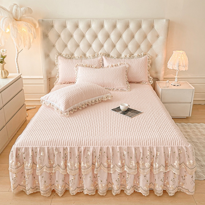 鼎丰家纺 2025新款皱皱纱夹棉床裙三件套--晨曦系列 晨曦-玉色