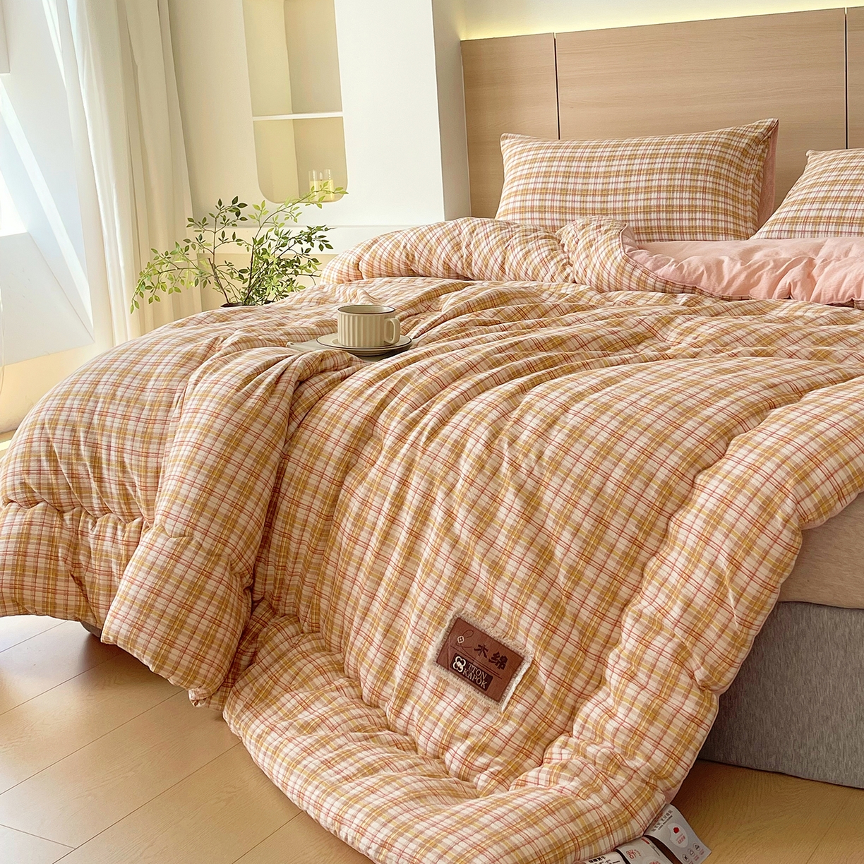 91家纺网 家纺一手货源 找家纺 （总）宝士康家纺 2025新款10A抗菌云木棉格子春秋被/冬被/被芯/跨境外贸