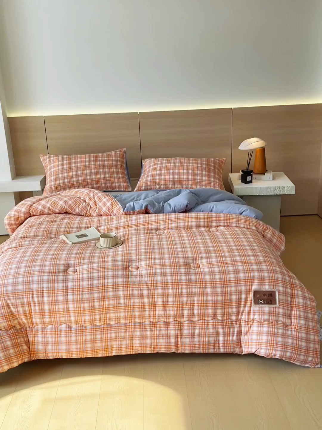 91家纺网 家纺一手货源 找家纺 宝士康家纺 2025新款10A抗菌云木棉格子春秋被/冬被/被芯/跨境外贸 蓝橙格