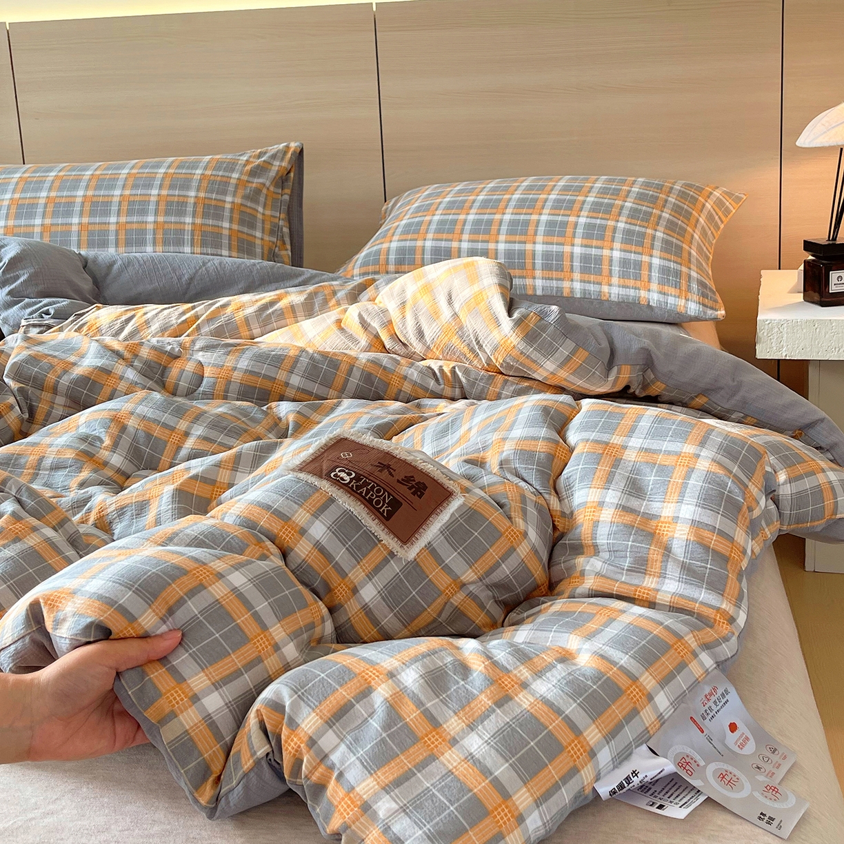宝士康家纺 2025新款10A抗菌云木棉格子春秋被/冬被/被芯/跨境外贸 蓝灰格