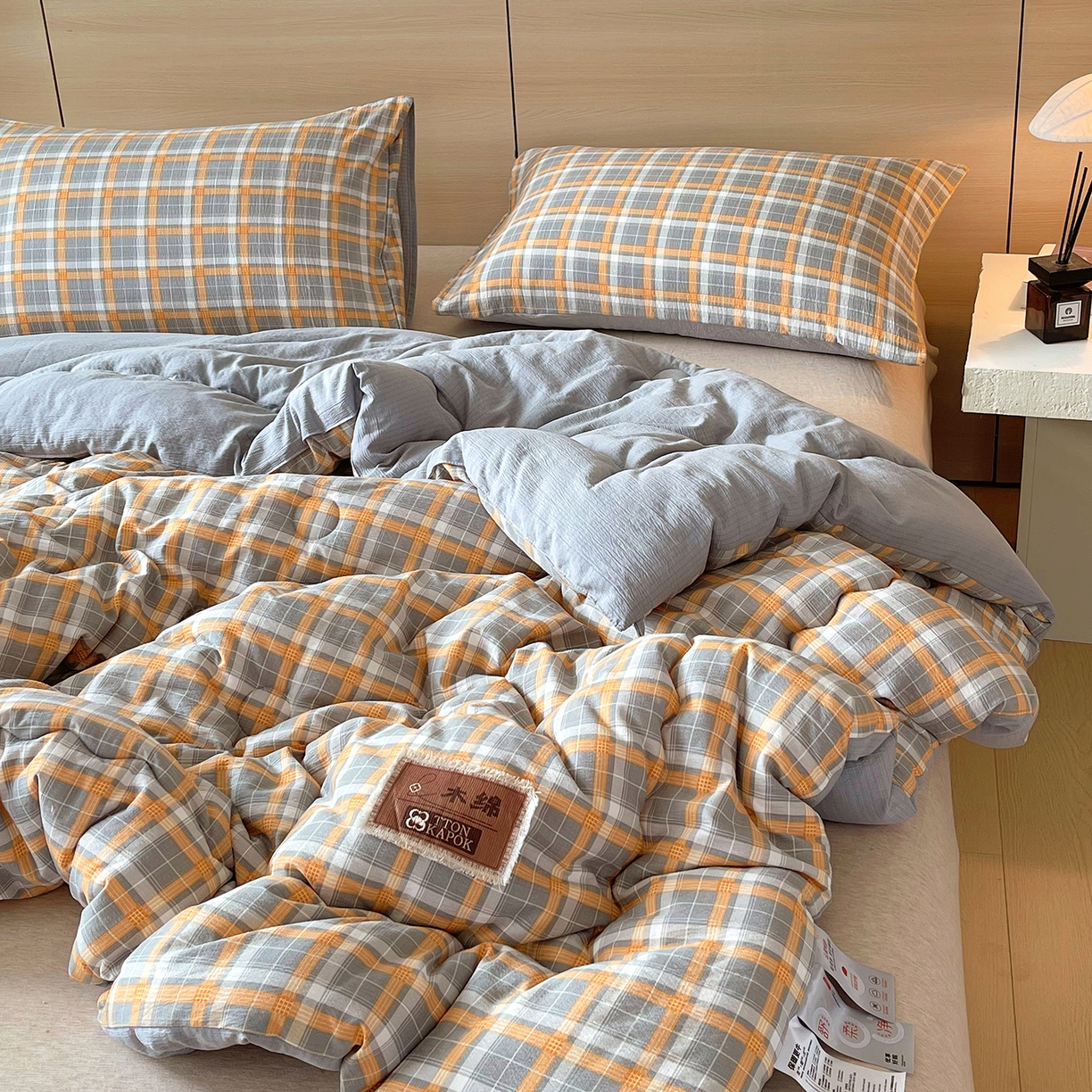 91家纺网 家纺一手货源 找家纺 宝士康家纺 2025新款10A抗菌云木棉格子春秋被/冬被/被芯/跨境外贸 蓝灰格