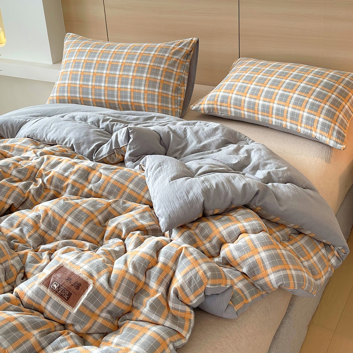 91家纺网 家纺一手货源 找家纺 宝士康家纺 2025新款10A抗菌云木棉格子春秋被/冬被/被芯/跨境外贸 蓝灰格