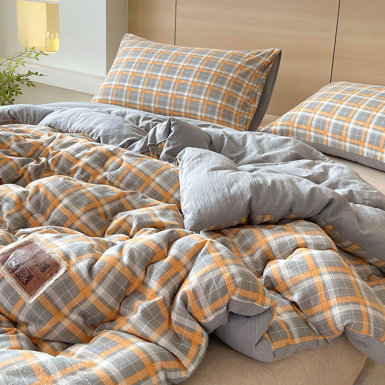 91家纺网 家纺一手货源 找家纺 宝士康家纺 2025新款10A抗菌云木棉格子春秋被/冬被/被芯/跨境外贸 蓝灰格