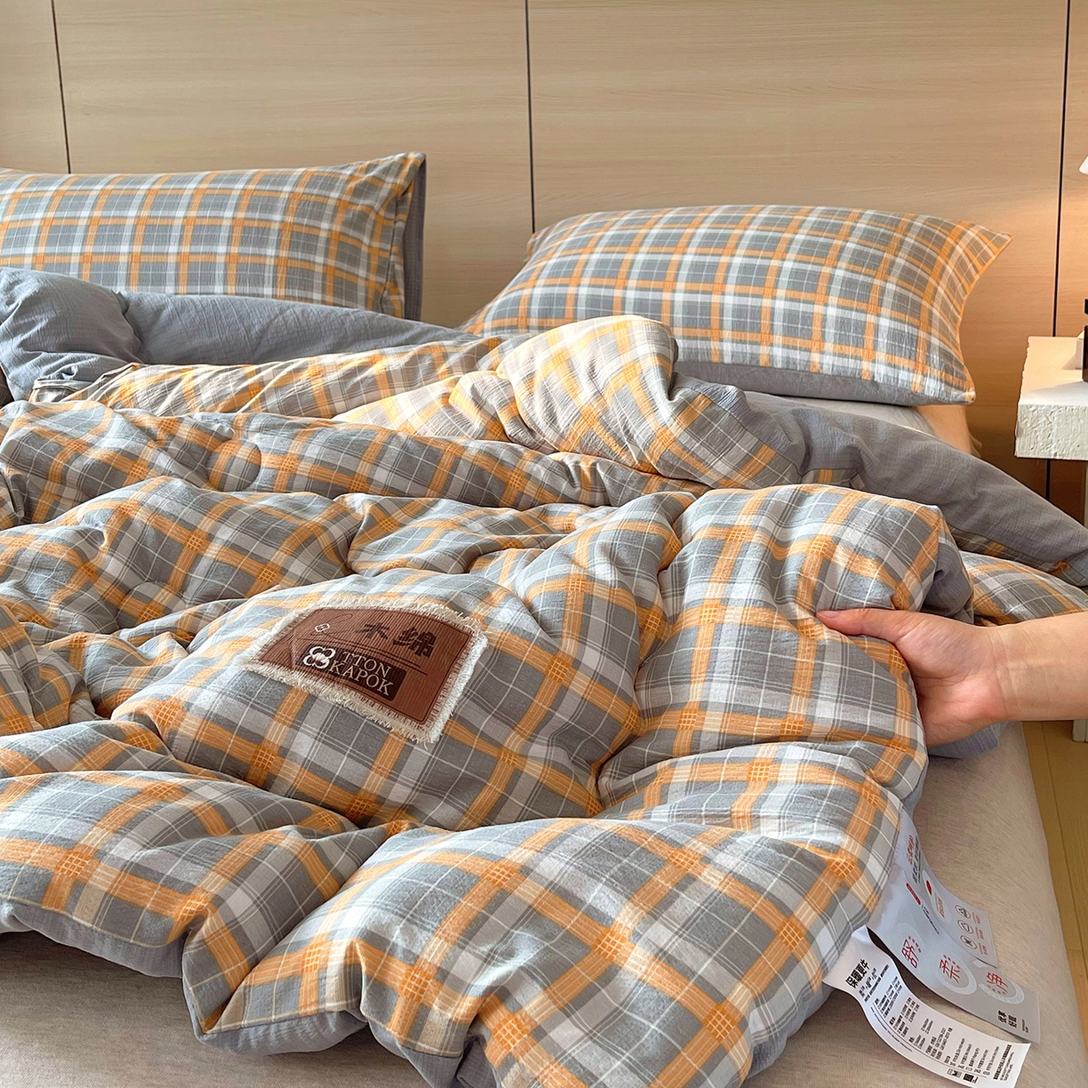 91家纺网 家纺一手货源 找家纺 宝士康家纺 2025新款10A抗菌云木棉格子春秋被/冬被/被芯/跨境外贸 蓝灰格