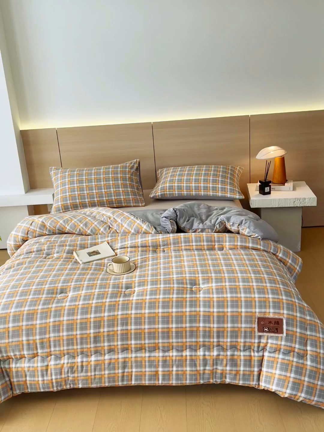 91家纺网 家纺一手货源 找家纺 宝士康家纺 2025新款10A抗菌云木棉格子春秋被/冬被/被芯/跨境外贸 蓝灰格