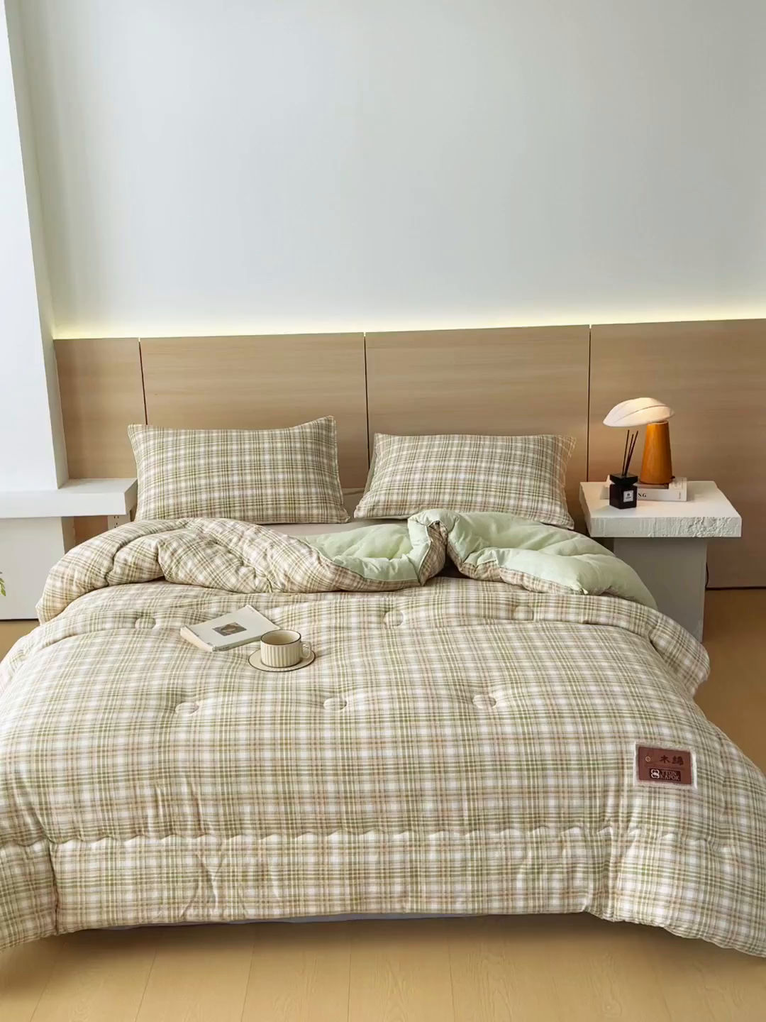 91家纺网 家纺一手货源 找家纺 宝士康家纺 2025新款10A抗菌云木棉格子春秋被/冬被/被芯/跨境外贸 绿粉格