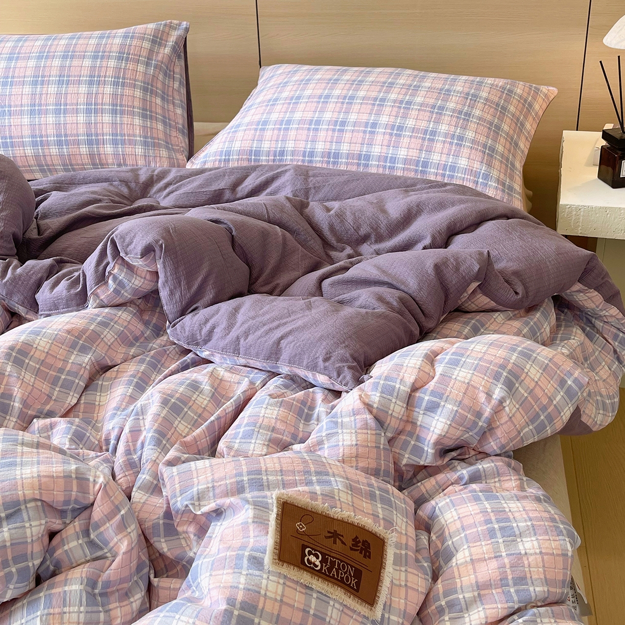 91家纺网 家纺一手货源 找家纺 宝士康家纺 2025新款10A抗菌云木棉格子春秋被/冬被/被芯/跨境外贸 紫粉格