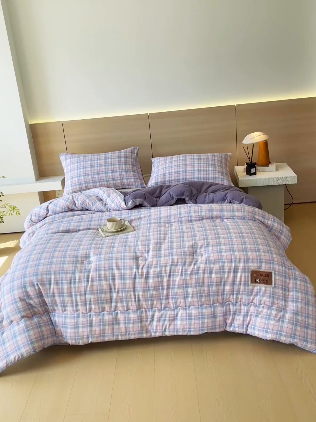 91家纺网 家纺一手货源 找家纺 宝士康家纺 2025新款10A抗菌云木棉格子春秋被/冬被/被芯/跨境外贸 紫粉格