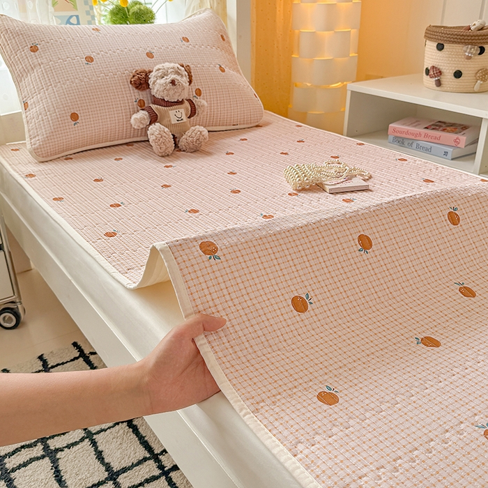 大元 2025新款A类数码印花朴棉夹棉床盖老粗布床盖双面可用学生单床盖 床盖单件 小橘子