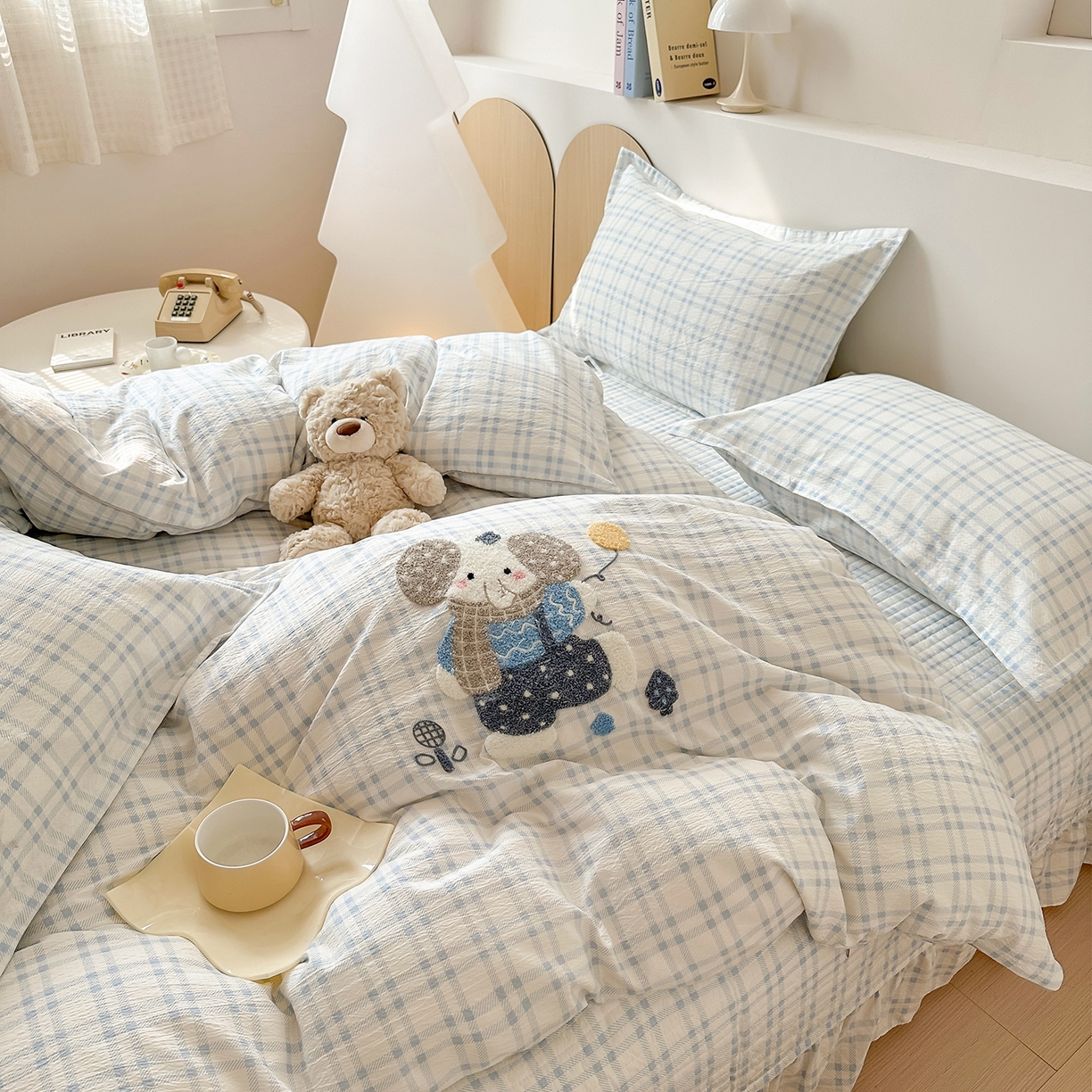 91家纺网 家纺一手货源 找家纺 元熙 2025新款木棉砂洗毛巾绣毛巾绣被芯床盖四件套 格格象