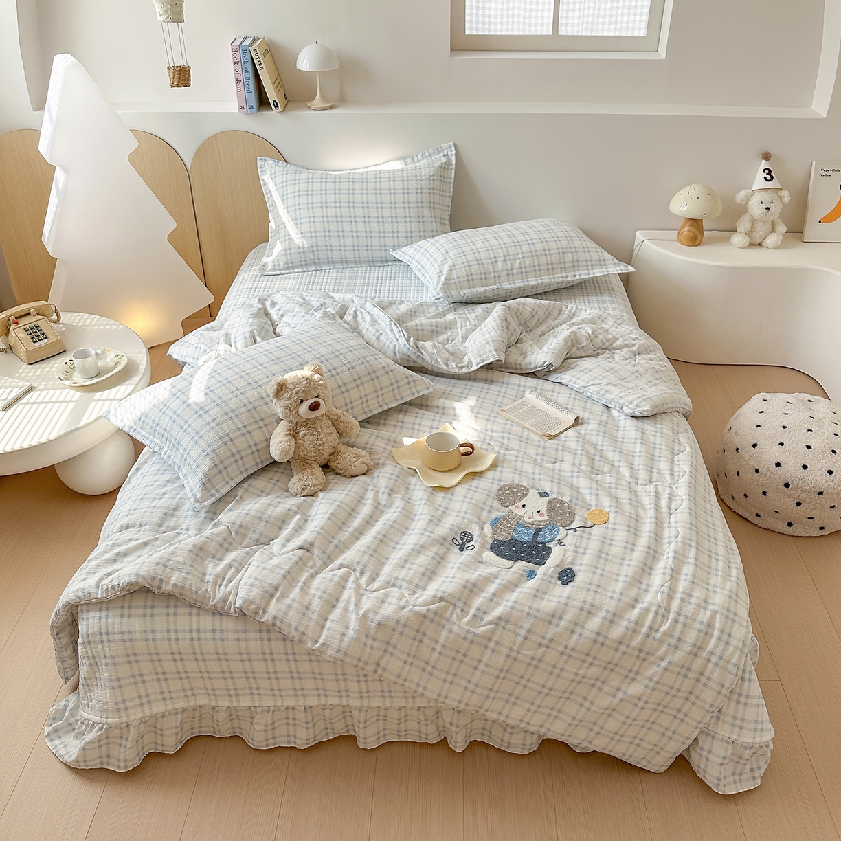 91家纺网 家纺一手货源 找家纺 元熙 2025新款木棉砂洗毛巾绣毛巾绣被芯床盖四件套 格格象