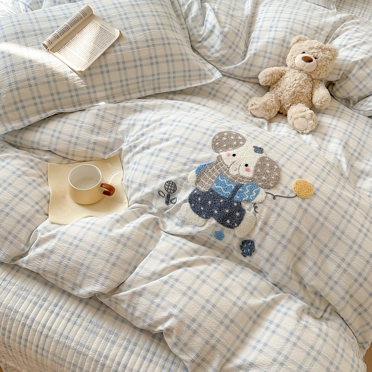 91家纺网 家纺一手货源 找家纺 元熙 2025新款木棉砂洗毛巾绣毛巾绣被芯床盖四件套 格格象