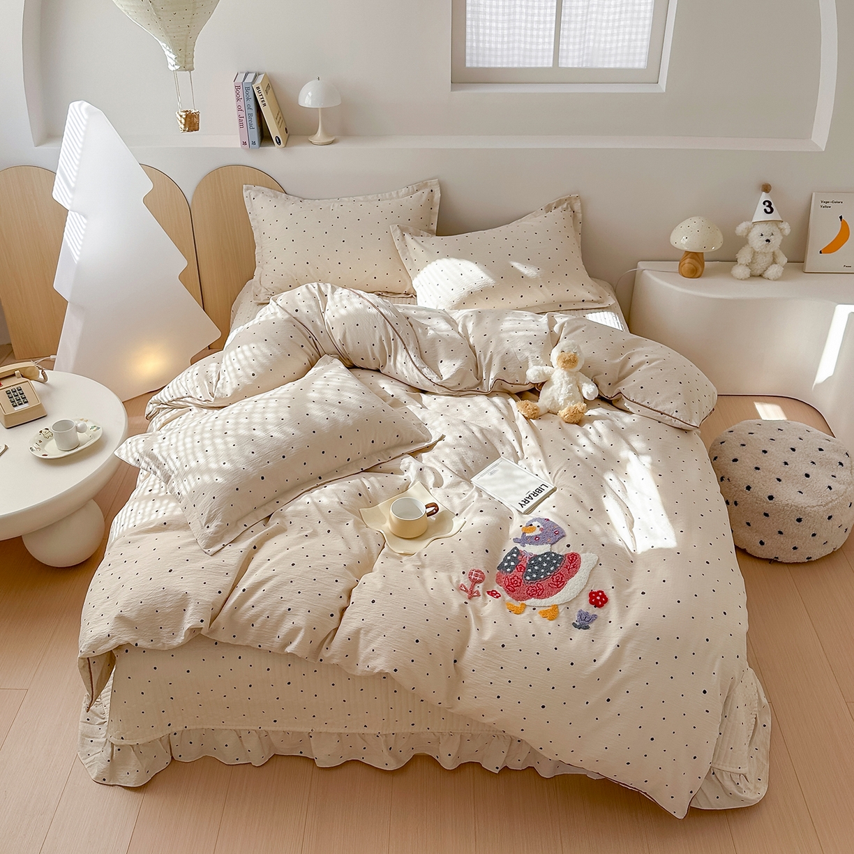 91家纺网 家纺一手货源 找家纺 元熙 2025新款木棉砂洗毛巾绣毛巾绣被芯床盖四件套 加油鸭