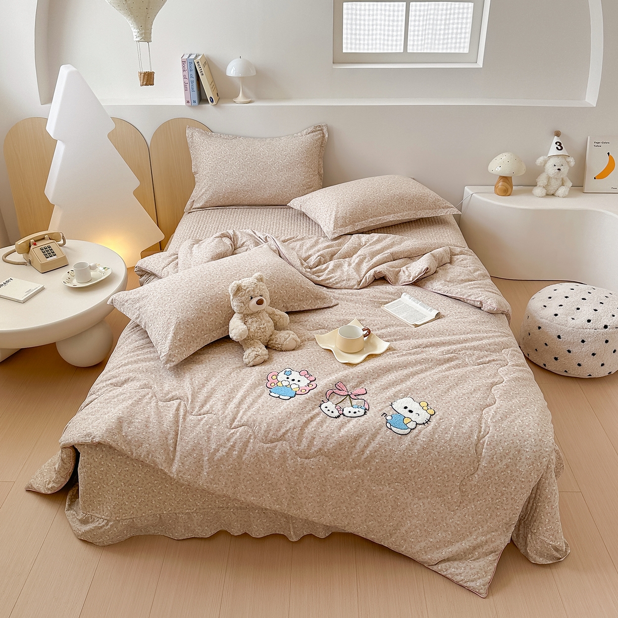 91家纺网 家纺一手货源 找家纺 元熙 2025新款木棉砂洗毛巾绣毛巾绣被芯床盖四件套 TK猫