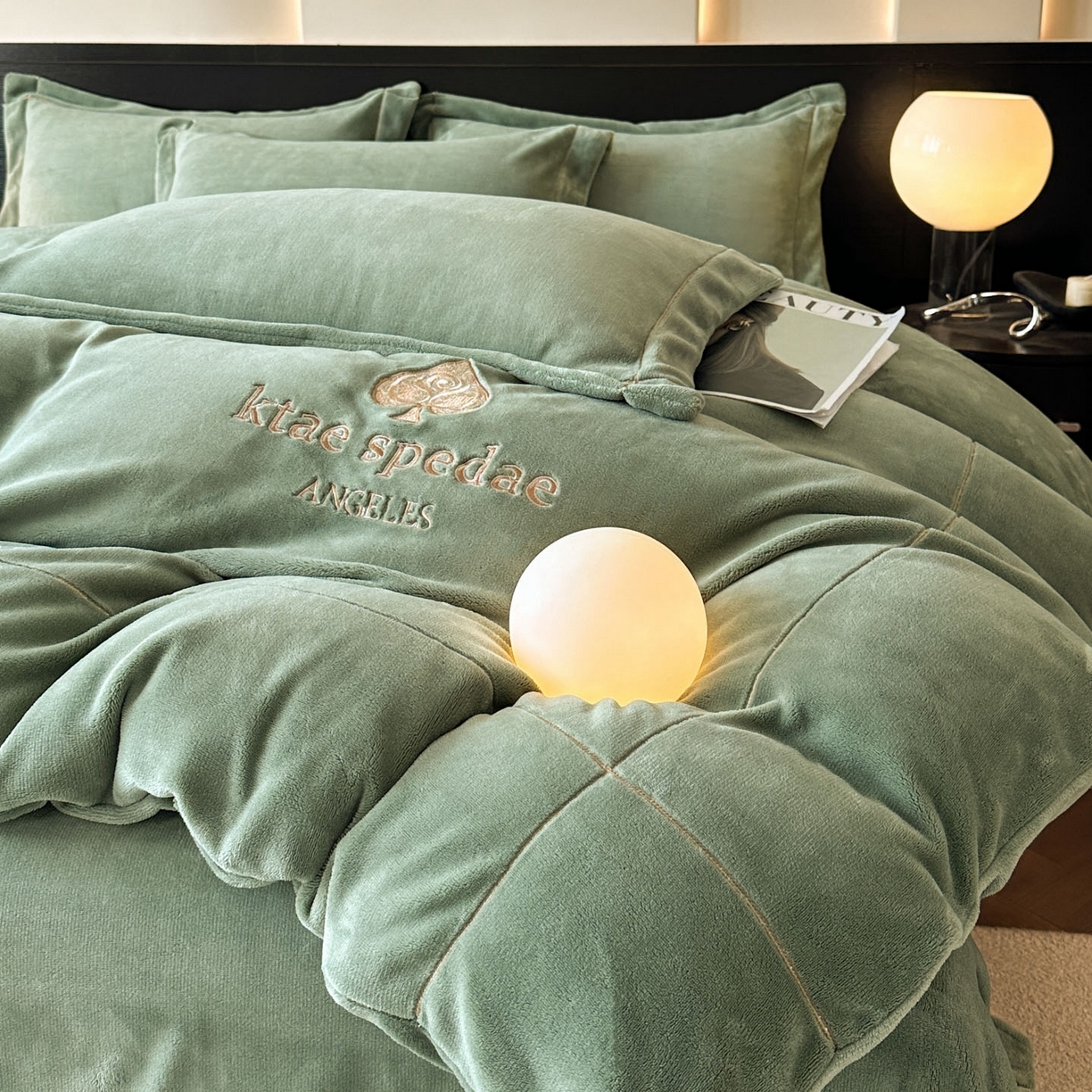 91家纺网 家纺一手货源 找家纺 狂想家 2025新款刺绣牛奶绒四件套-安琪儿 安琪儿-松石绿