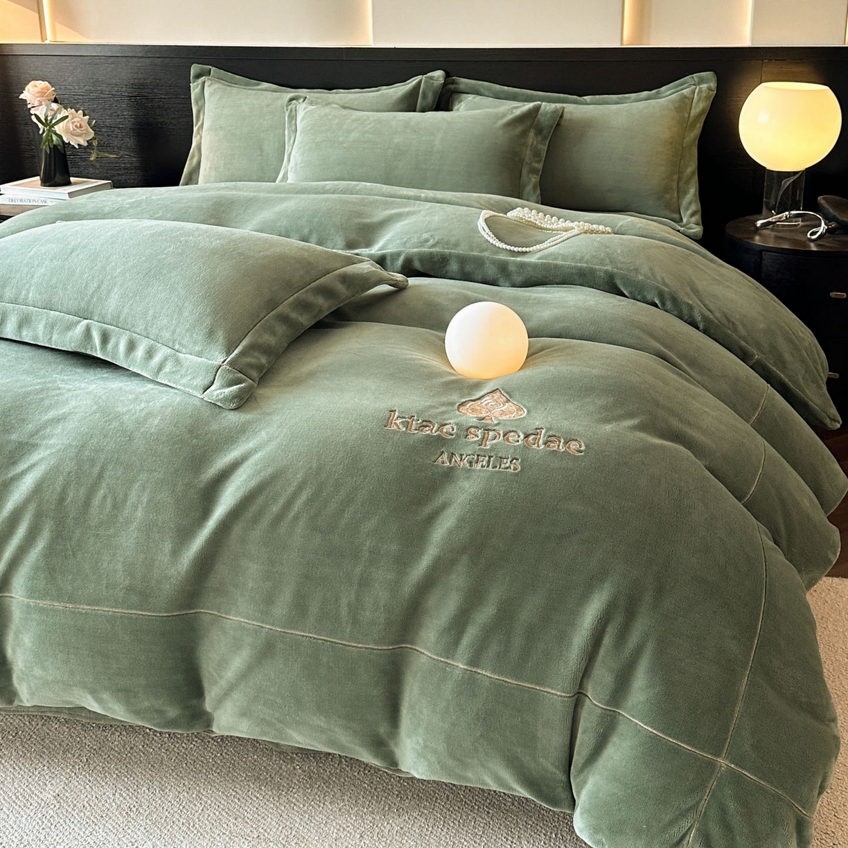 91家纺网 家纺一手货源 找家纺 狂想家 2025新款刺绣牛奶绒四件套-安琪儿 安琪儿-松石绿