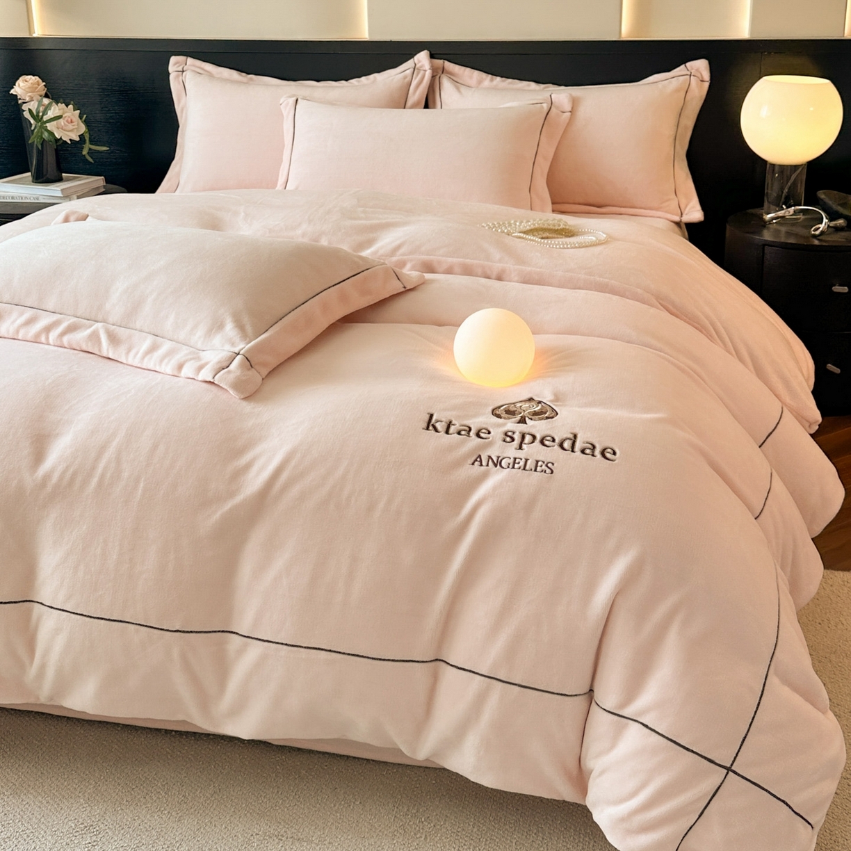 91家纺网 家纺一手货源 找家纺 狂想家 2025新款刺绣牛奶绒四件套-安琪儿 安琪儿-浅玉粉