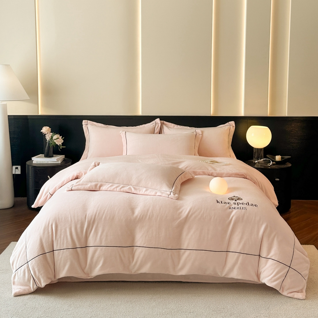 91家纺网 家纺一手货源 找家纺 狂想家 2025新款刺绣牛奶绒四件套-安琪儿 安琪儿-浅玉粉