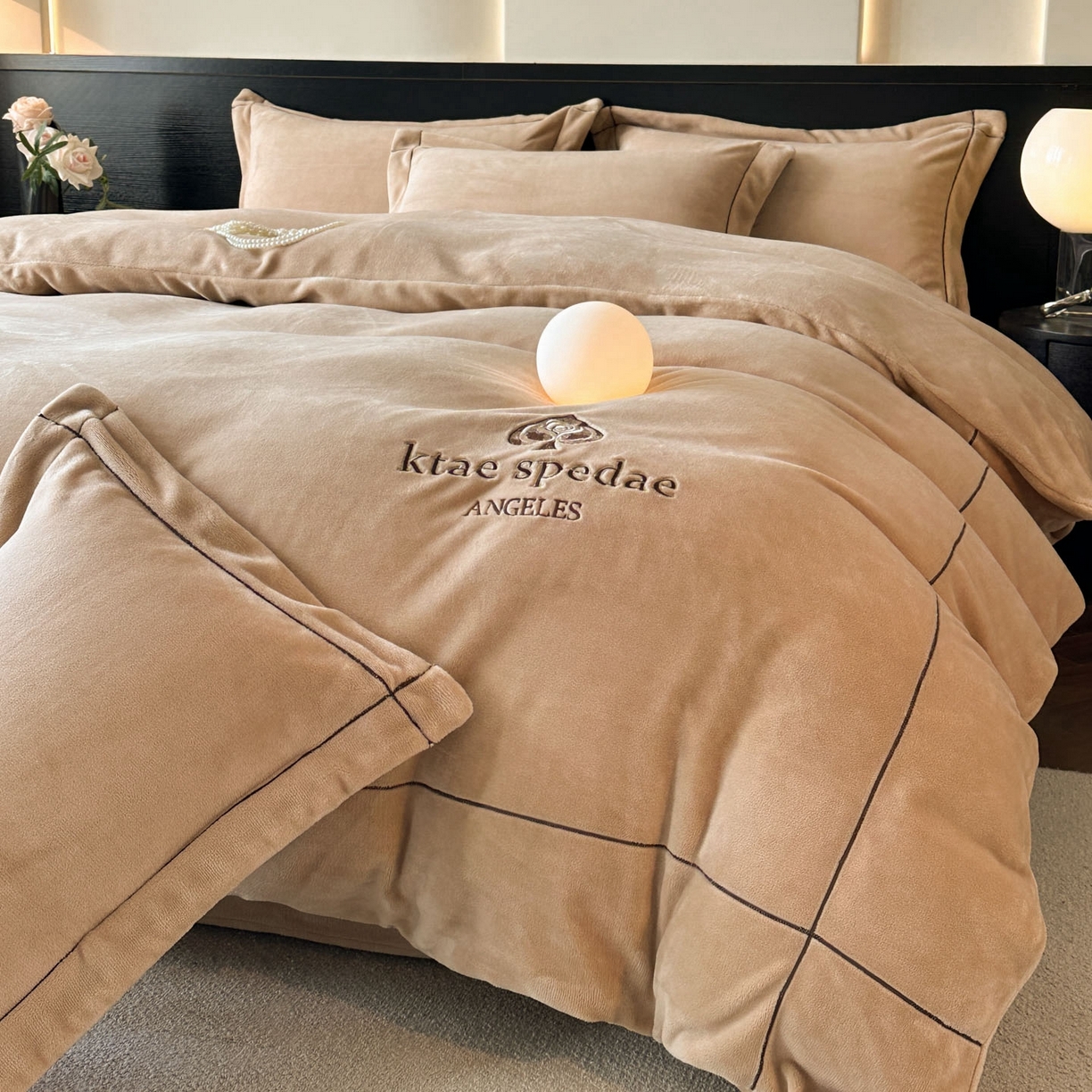 91家纺网 家纺一手货源 找家纺 狂想家 2025新款刺绣牛奶绒四件套-安琪儿 安琪儿-浅驼色