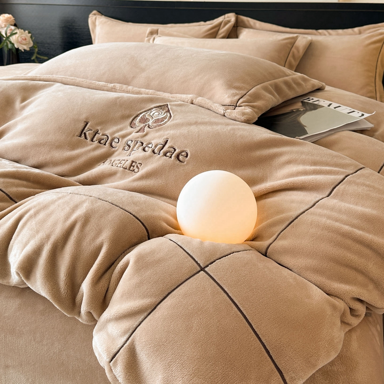 狂想家 2025新款刺绣牛奶绒四件套-安琪儿 安琪儿-浅驼色