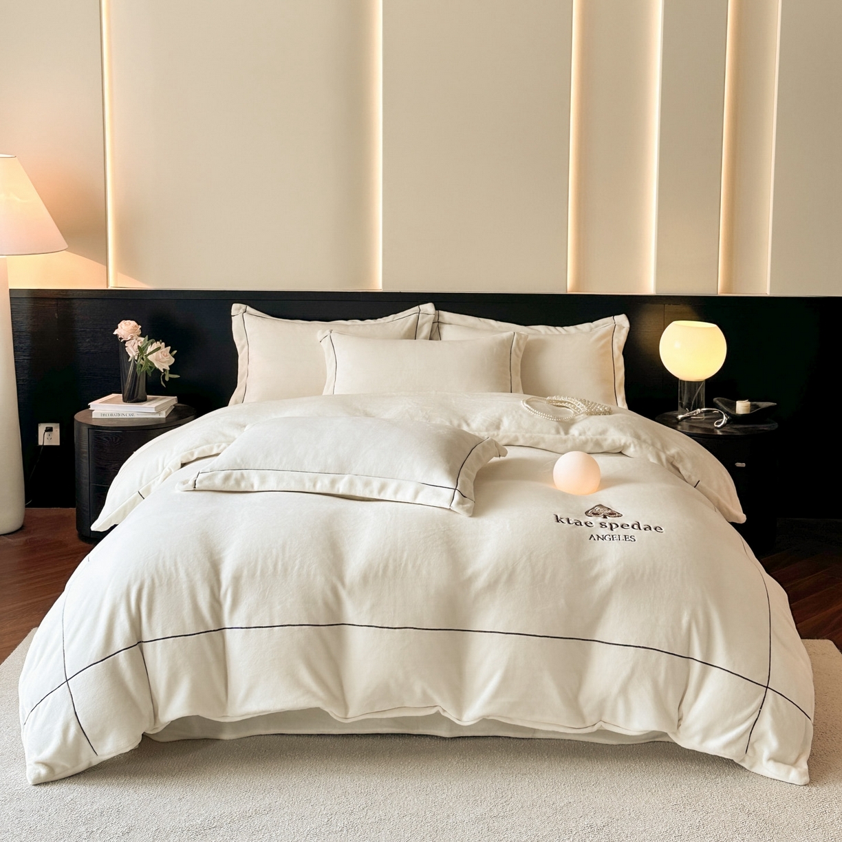 91家纺网 家纺一手货源 找家纺 狂想家 2025新款刺绣牛奶绒四件套-安琪儿 安琪儿-暖冬白