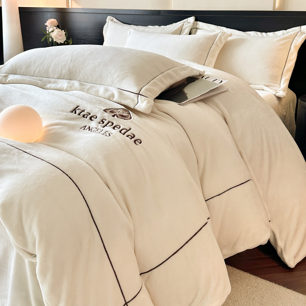 91家纺网 家纺一手货源 找家纺 狂想家 2025新款刺绣牛奶绒四件套-安琪儿 安琪儿-暖冬白