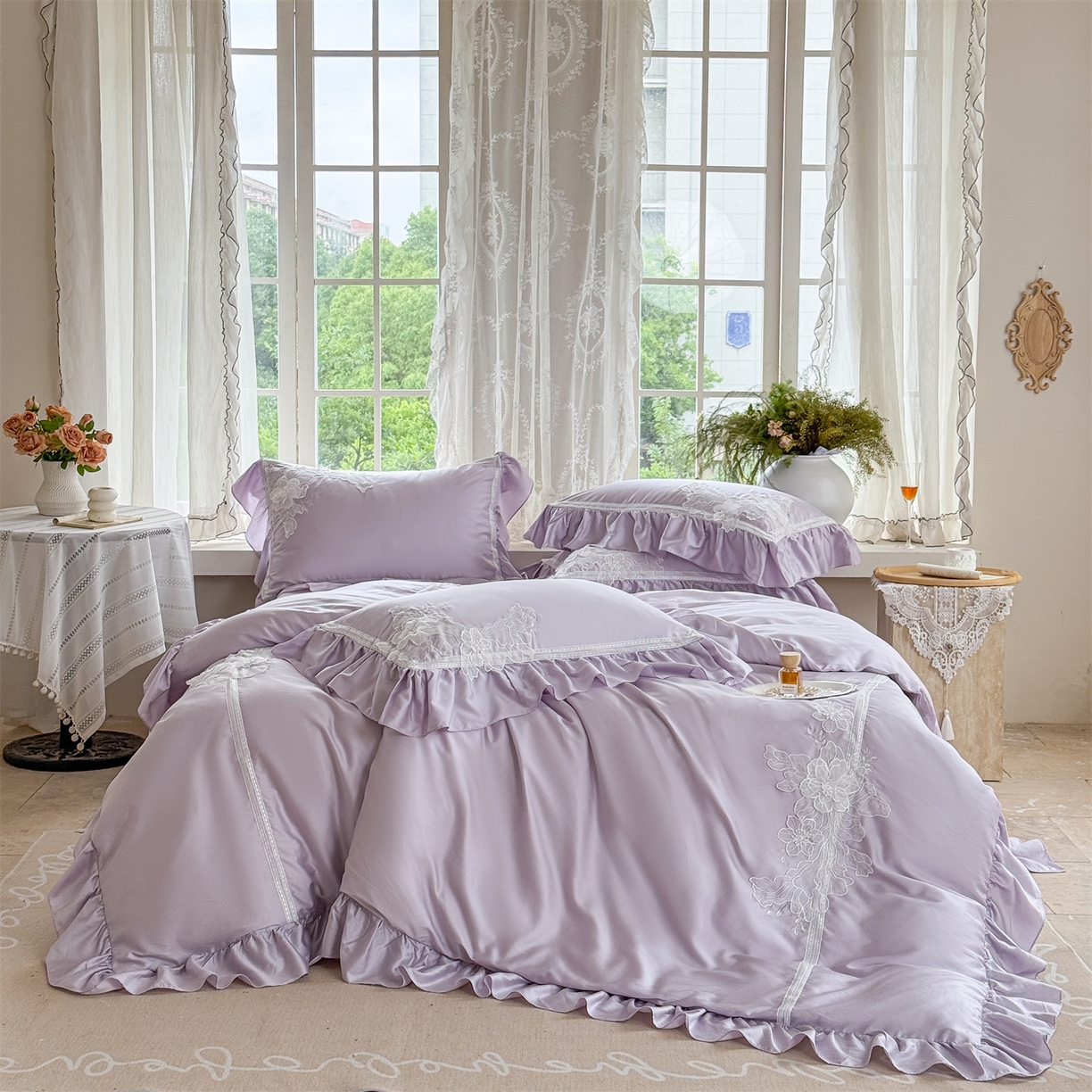 91家纺网 家纺一手货源 找家纺 （总）美娘阁 2025新款长绒棉全棉贡缎提花款新中式古典韵味精美刺绣婚庆四件套-系列二