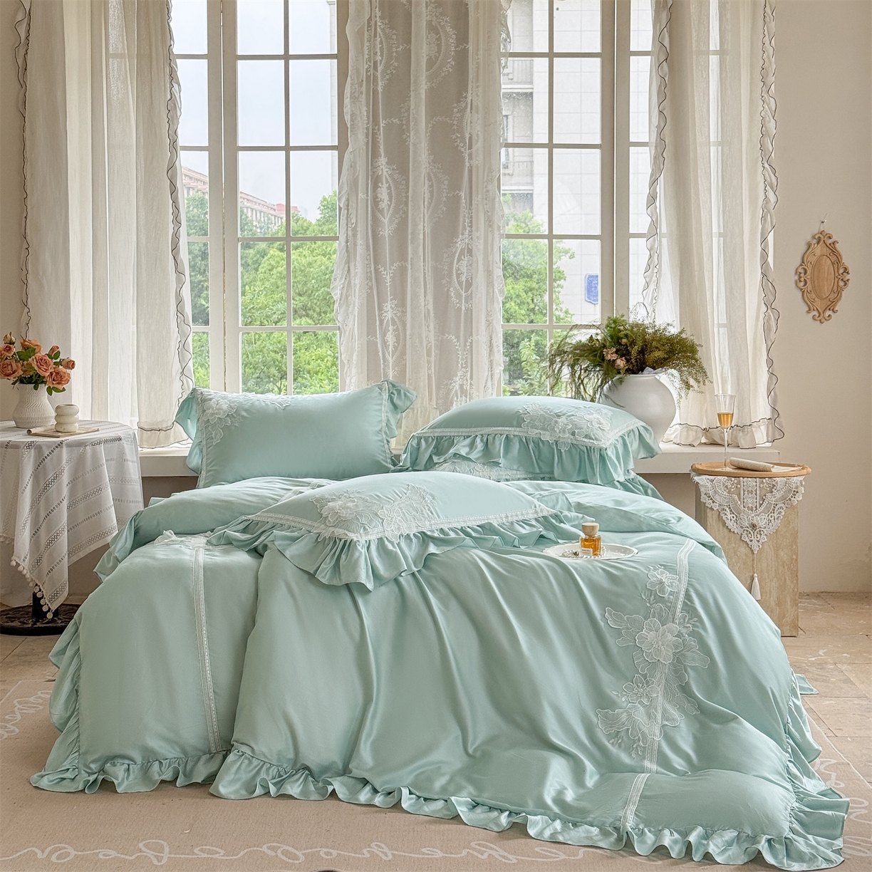 美娘阁 2025新款长绒棉全棉提花居家款四件套-西西里岛 西西里岛-绿