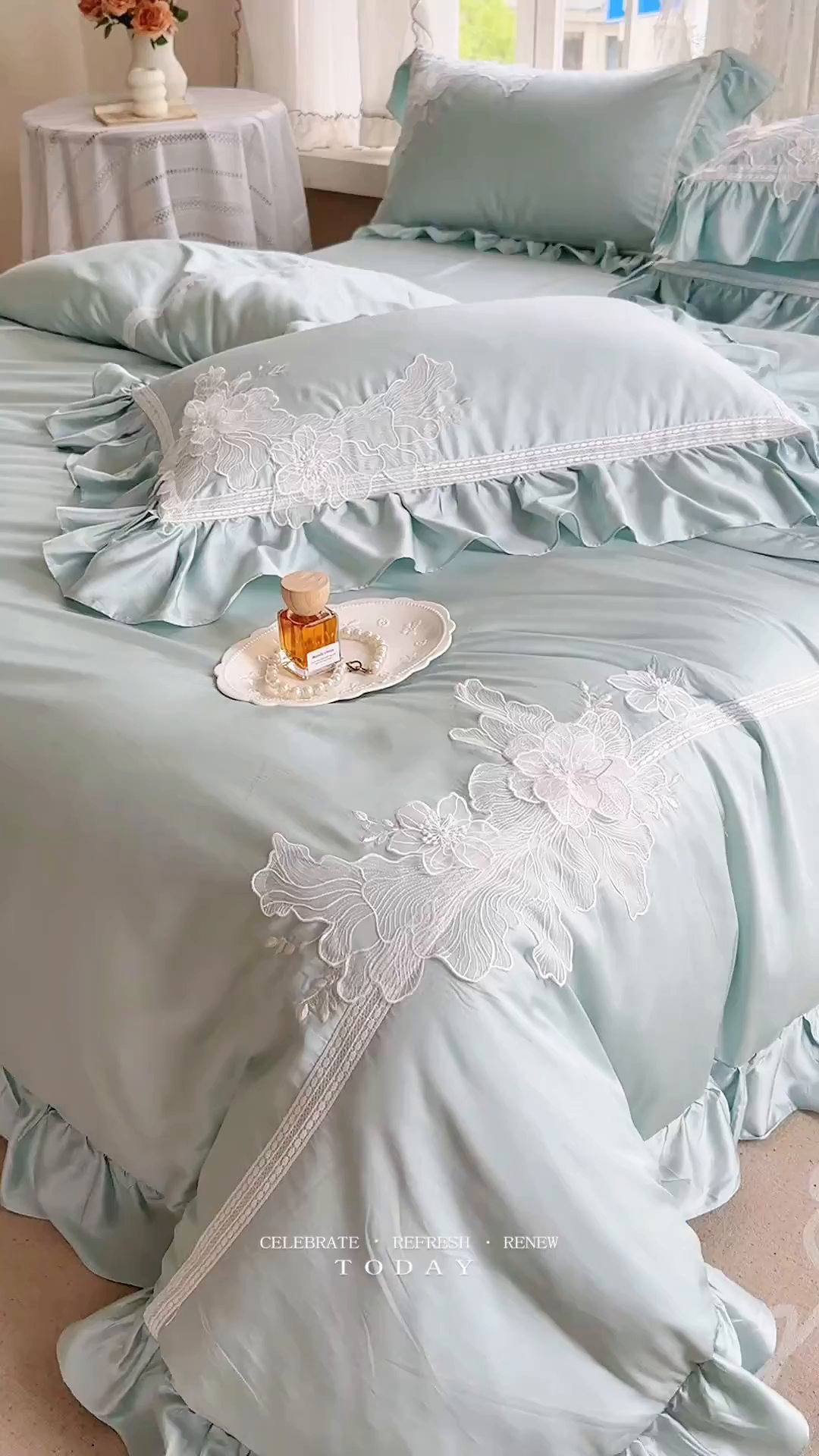 91家纺网 家纺一手货源 找家纺 美娘阁 2025新款长绒棉全棉提花居家款四件套-西西里岛 西西里岛-绿