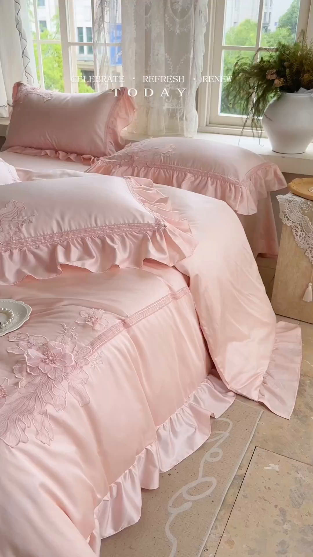 91家纺网 家纺一手货源 找家纺 美娘阁 2025新款长绒棉全棉提花居家款四件套-西西里岛 西西里岛-仙粉