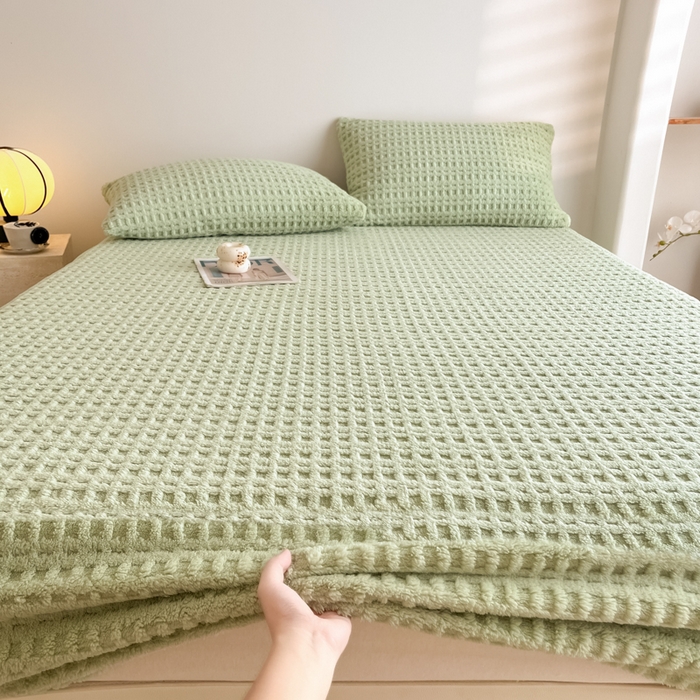 91家纺网 家纺一手货源 找家纺 （总）欧邦 2025新款华夫格塔芙绒单床笠 床笠单件