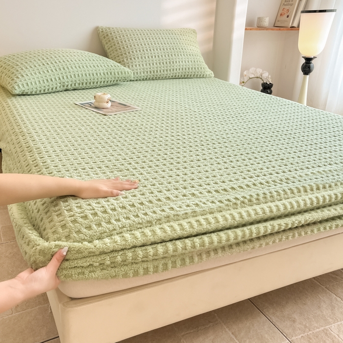 91家纺网 家纺一手货源 找家纺 （总）欧邦 2025新款华夫格塔芙绒单床笠 床笠单件