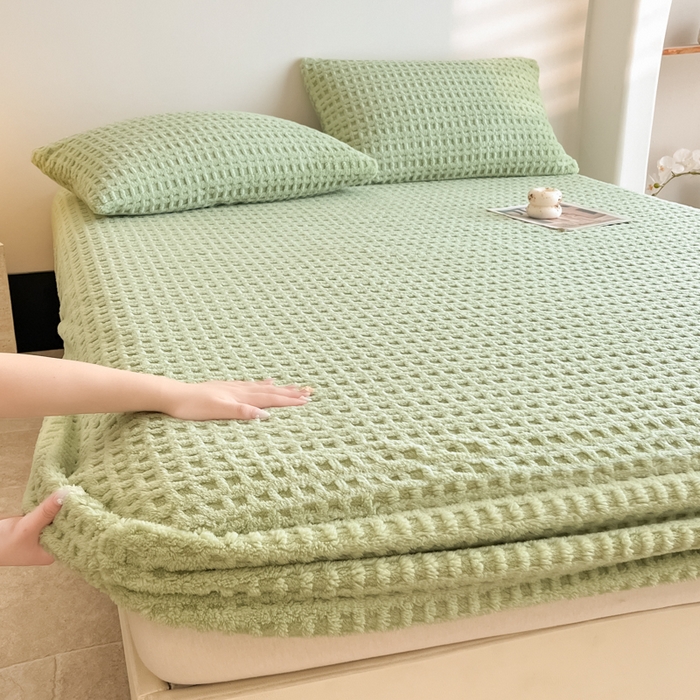 91家纺网 家纺一手货源 找家纺 （总）欧邦 2025新款华夫格塔芙绒单床笠 床笠单件