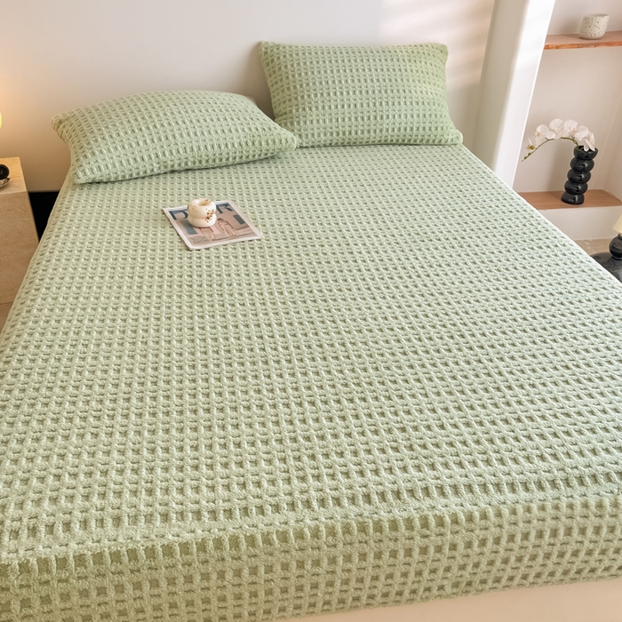 91家纺网 家纺一手货源 找家纺 （总）欧邦 2025新款华夫格塔芙绒单床笠 床笠单件