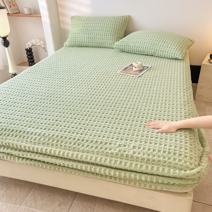 91家纺网 家纺一手货源 找家纺 （总）欧邦 2025新款华夫格塔芙绒单床笠 床笠单件