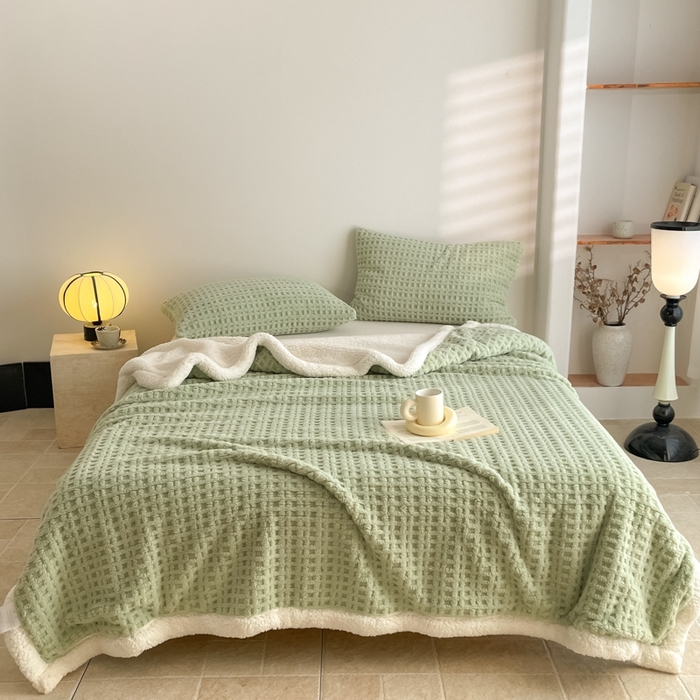 91家纺网 家纺一手货源 找家纺 （总）欧邦 2025新款华夫格双层毯盖毯毯子-场景1