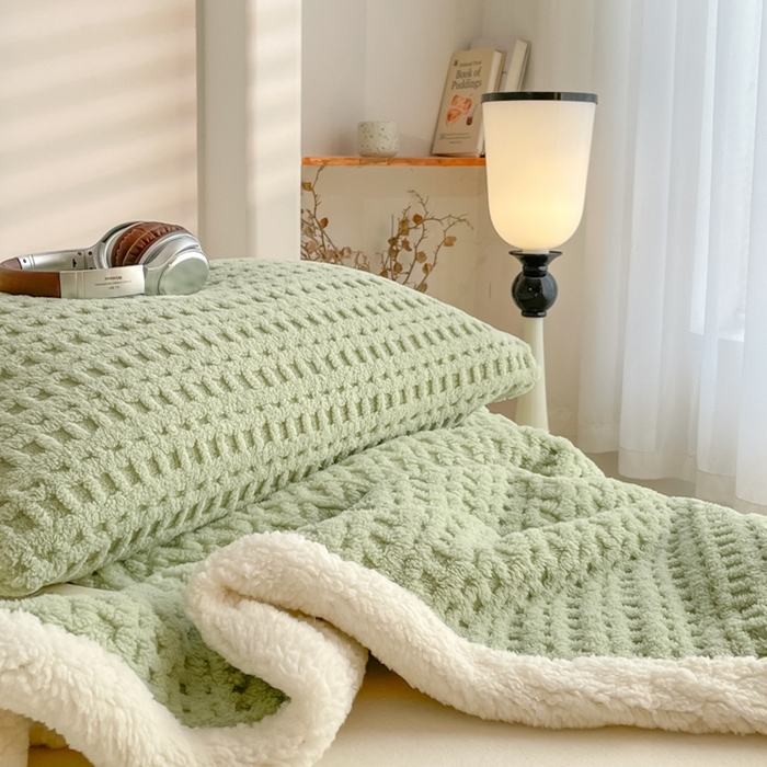 91家纺网 家纺一手货源 找家纺 （总）欧邦 2025新款华夫格双层毯盖毯毯子-场景1