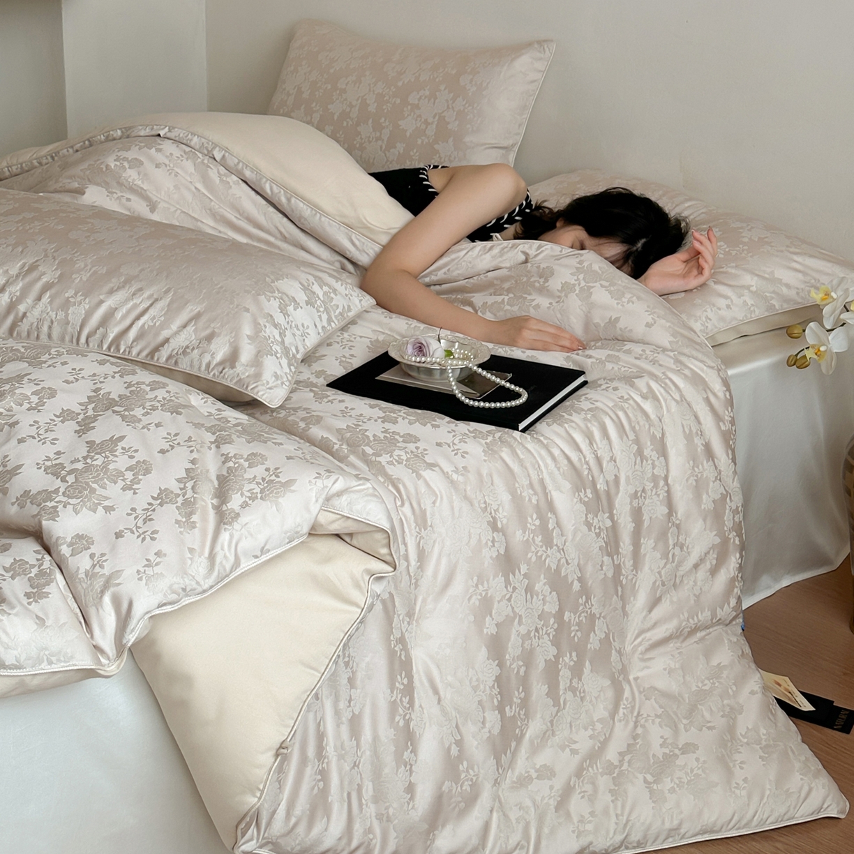 一加一 2025新款60兰精天丝棉提花 蚕丝大豆抗菌被芯 满庭芳-沉香