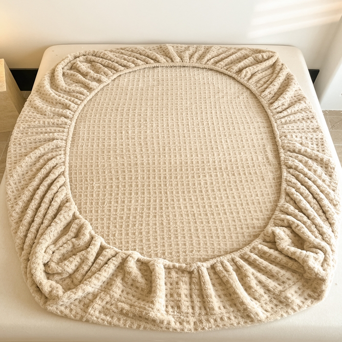 91家纺网 家纺一手货源 找家纺 欧邦 2025新款华夫格塔芙绒单床笠 床笠单件 华夫床笠-卡其