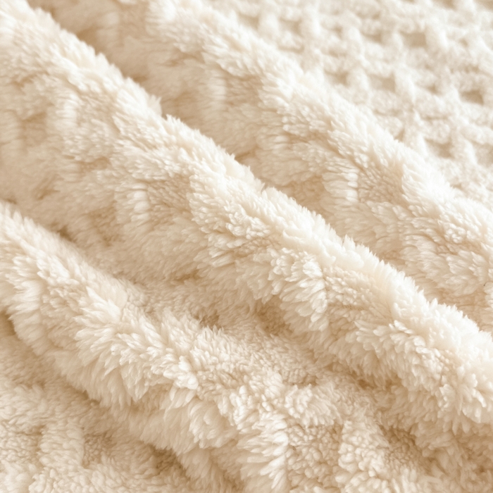 91家纺网 家纺一手货源 找家纺 欧邦 2025新款华夫格塔芙绒单床笠 床笠单件 华夫床笠-米白