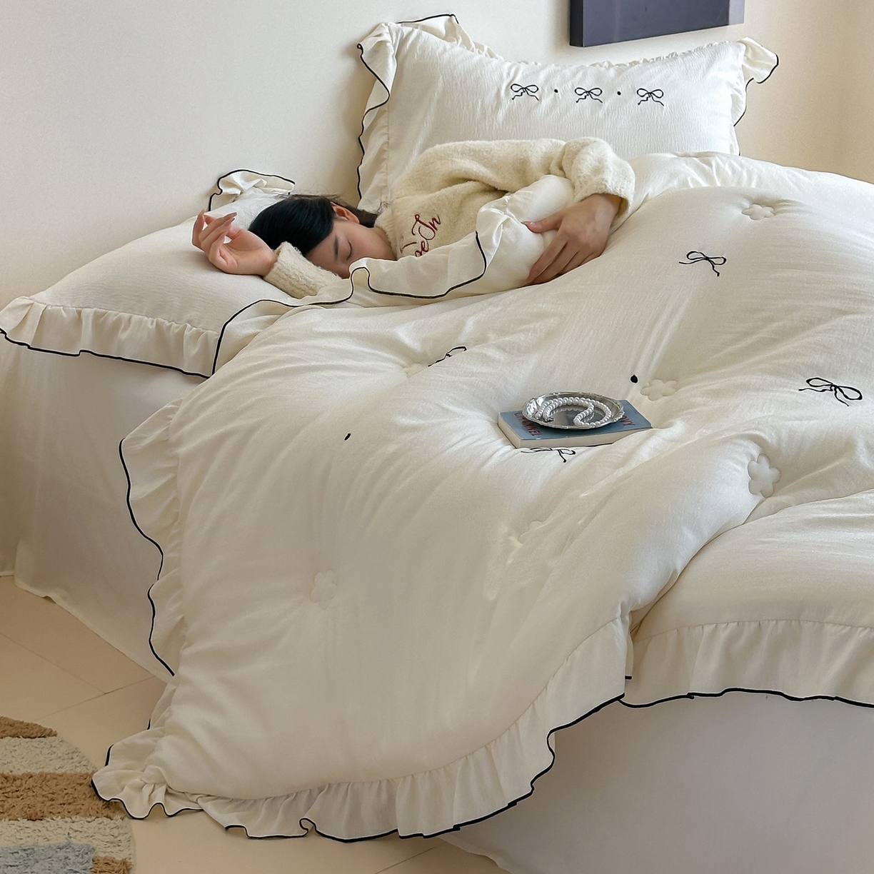 91家纺网 家纺一手货源 找家纺 一加一 2025新款宝宝纱益生菌刺绣抗菌被子被芯 甜心蝶语