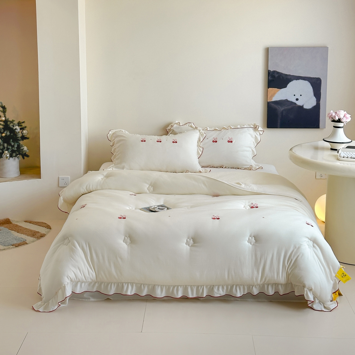 91家纺网 家纺一手货源 找家纺 一加一 2025新款宝宝纱益生菌刺绣抗菌被子被芯 蝶恋樱