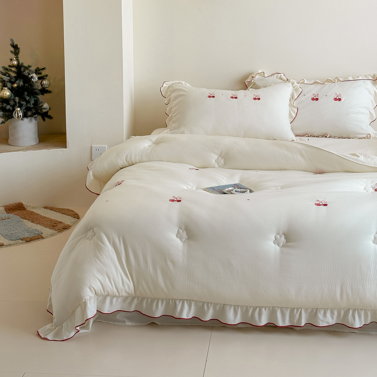 91家纺网 家纺一手货源 找家纺 一加一 2025新款宝宝纱益生菌刺绣抗菌被子被芯 蝶恋樱