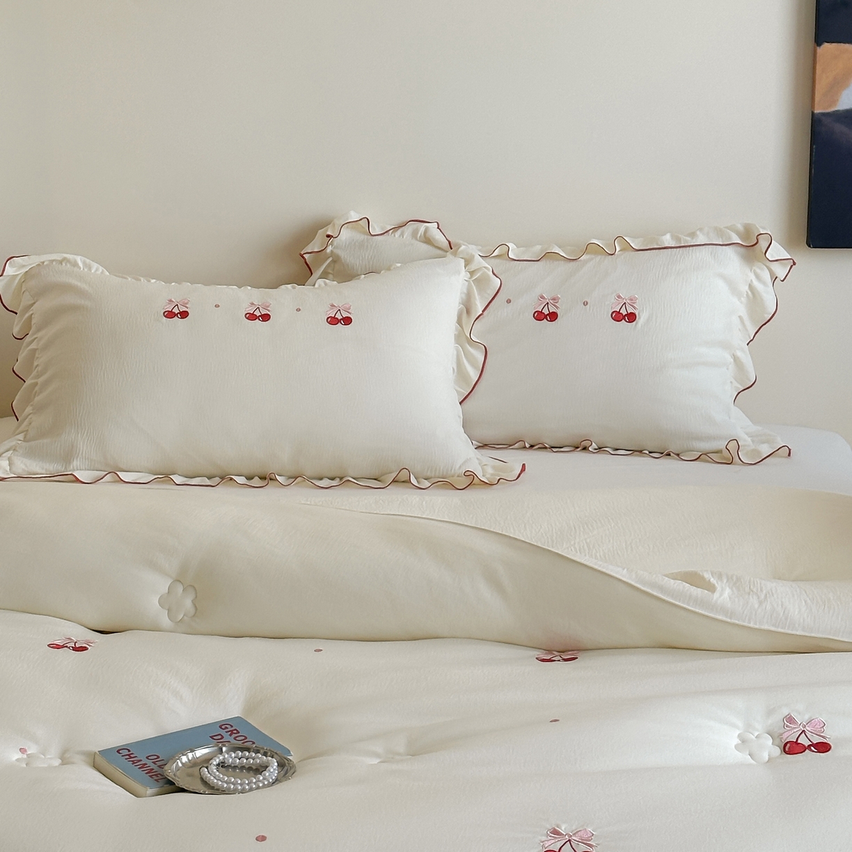 91家纺网 家纺一手货源 找家纺 一加一 2025新款宝宝纱益生菌刺绣抗菌被子被芯 蝶恋樱