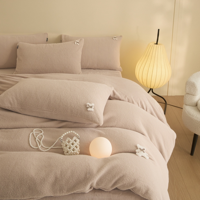 羽梦家纺 2025新款260克加厚全消光糯米绒阳光绒加厚保暖四件套 糯米绒-卡其