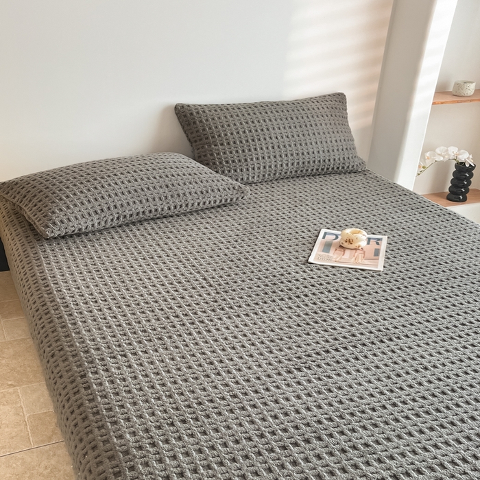 91家纺网 家纺一手货源 找家纺 欧邦 2025新款华夫格塔芙绒单床笠 床笠单件 华夫床笠-深灰