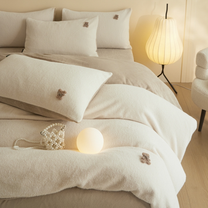 羽梦家纺 2025新款260克加厚全消光糯米绒阳光绒加厚保暖四件套 糯米绒-奶白